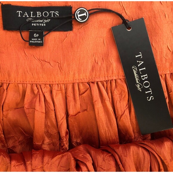 Talbots Crinkle Silk Drop Waist Skirt Womens 6P Copper Midi Elegant NWT $149 - Picture 7 of 11